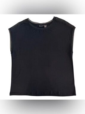 Tahari | Black Mesh Trim Short Sleeve Tee | Size XL